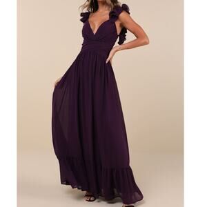 Lulus NWT Soiree Celebration Purple Ruffled Lace-Up Chiffon Maxi Dress Small